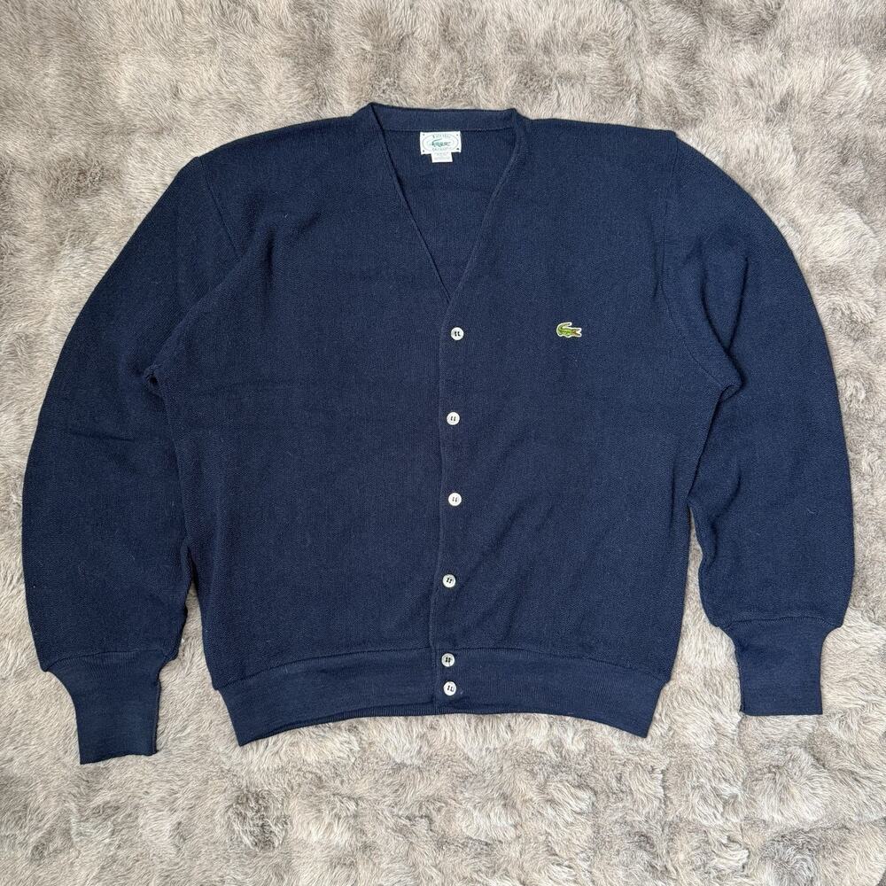 Vintage IZOD Lacoste Cardigan Men Large Blue Orlon Acrylic Knit Sweater USA Made